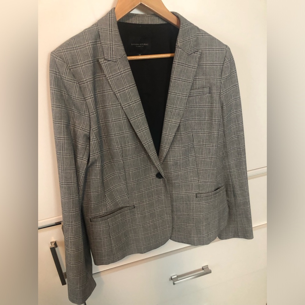 Banana Republic Women’s Grey Plaid Blazer Jacket Size 14